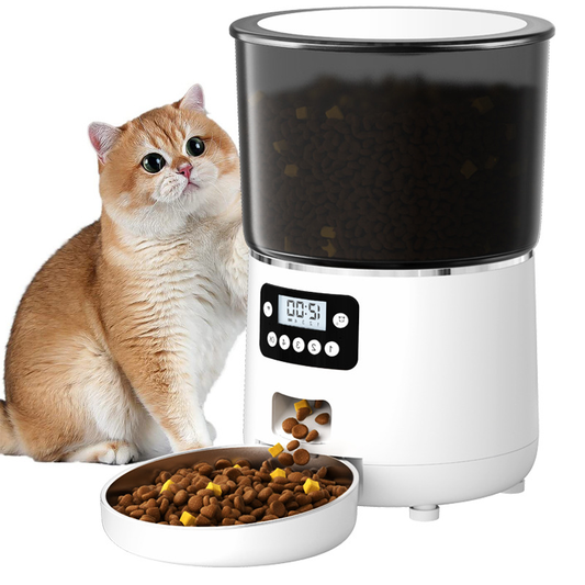 Automatic cat feeder with stainless steel bowl feeding tray design