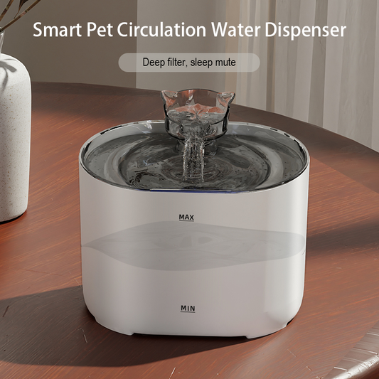 Automatic pet water fountain encouraging natural flowing water drinking behavior