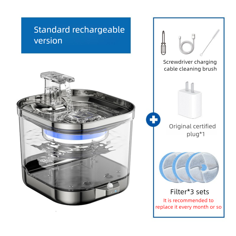 PETSMEN 5000mA Wireless Charging Cat Water Dispenser Intelligent Induction Automatic Circulation Water Fountain Non Plug Pet Stainless Steel Water Dispenser For Dog