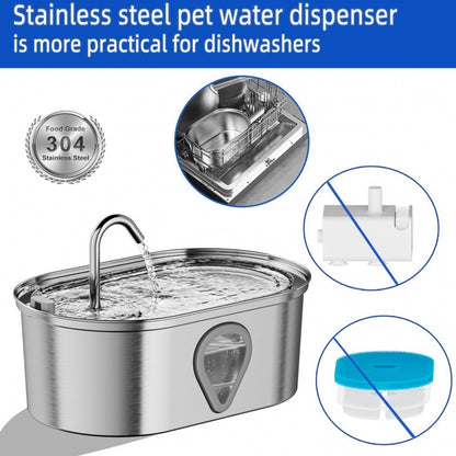 PETSMEN 3.5L Large Capacity Pet Fountain Stainless Steel Metal Water Dispenser Silent Pump Automatic Circulation Visual Window Cat And Dog Water Dispenser