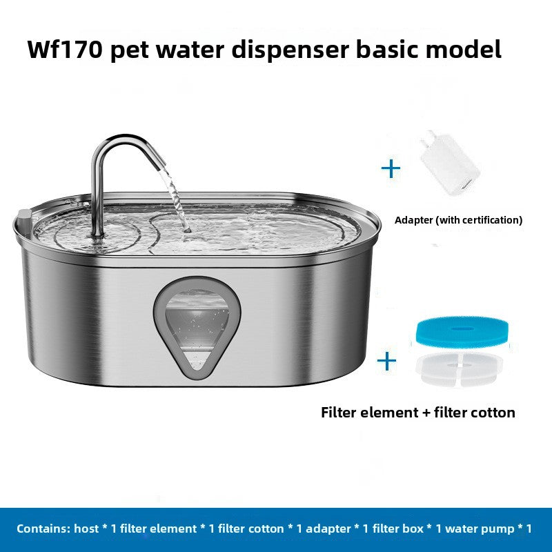 PETSMEN 3.5L Large Capacity Pet Fountain Stainless Steel Metal Water Dispenser Silent Pump Automatic Circulation Visual Window Cat And Dog Water Dispenser