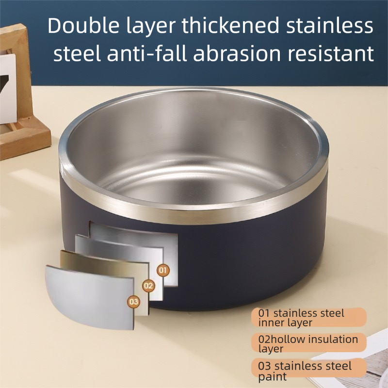 PETSMEN 304 Stainless Steel Pet Food Feeding Bowl Double Layered Thickened With Silicone Bottom Anti-Slip Drinking Water Bowl For Cat And Dog
