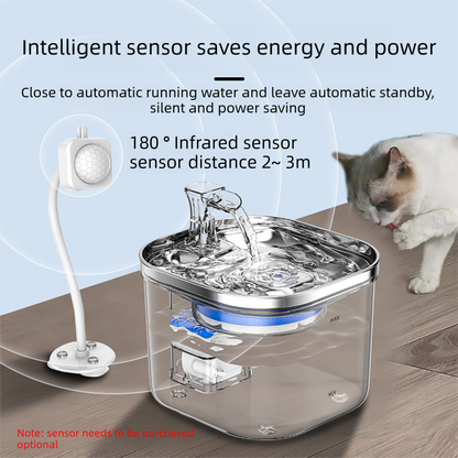 PETSMEN 2L Capacity Smart Pet Water Dispenser Stainless Steel Tray Cat Automatic Water Drinking Fountain For Dog