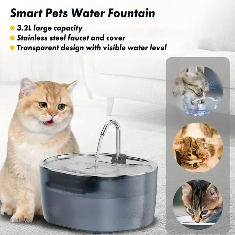stainless steel pet drinking fountain with flowing water design for cats and dogs