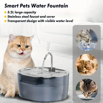 stainless steel pet drinking fountain with flowing water design for cats and dogs