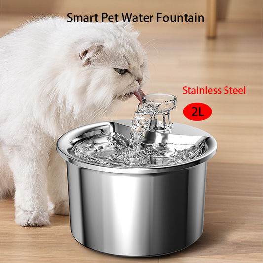 2L Automatic Pet Fountain Stainless Steel Smart Water Dispenser For Cat And Dog