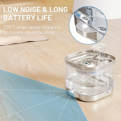 PETSMEN 5000mA Wireless Charging Cat Water Dispenser Intelligent Induction Automatic Circulation Water Fountain Non Plug Pet Stainless Steel Water Dispenser For Dog