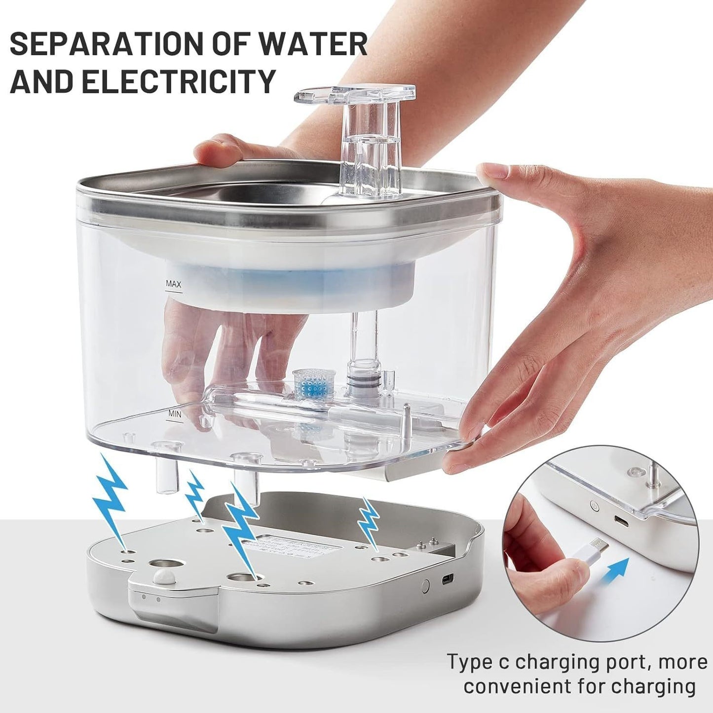 PETSMEN 5000mA Wireless Charging Cat Water Dispenser Intelligent Induction Automatic Circulation Water Fountain Non Plug Pet Stainless Steel Water Dispenser For Dog