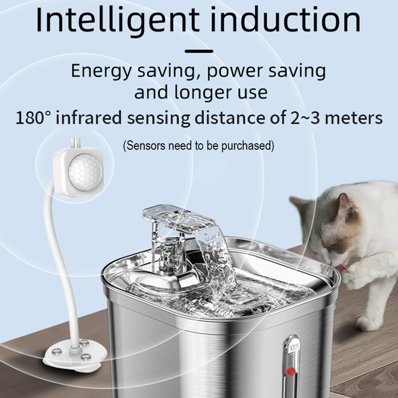 PETSMEN Smart Pet Water Dispenser Square Stainless Steel Automatic Circulation Filtration Fountain For Dog Intelligent Sensing Water Dispenser For Cats