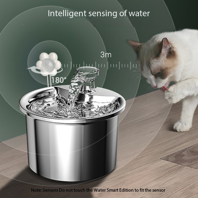 PETSMEN Automatic Smart Pet Water Fountain With 2L Capacity For Cats Intelligent Stainless Steel Water Dispenser With Multi-Filtration System