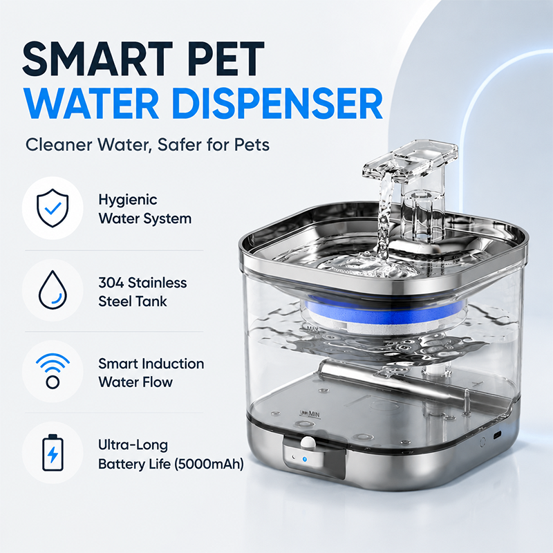 Wireless sensing smart pet fountain with long battery for cat and dog