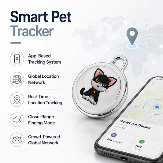 Smart pet tracker with real time GPS location tracking for cats and dogs