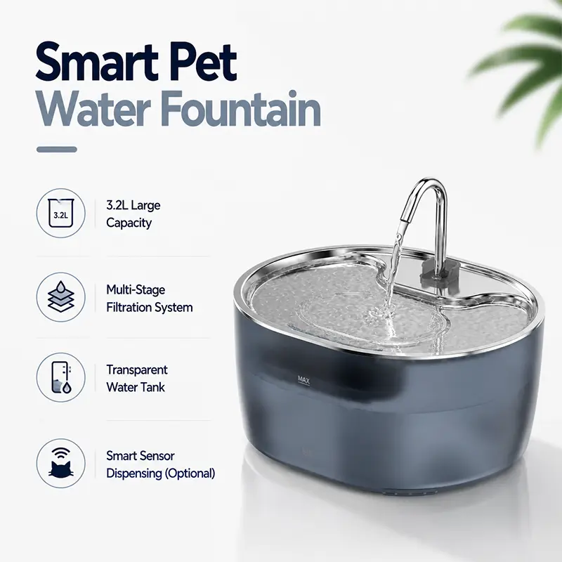 Large water capacity pet fountain for travel and daily use