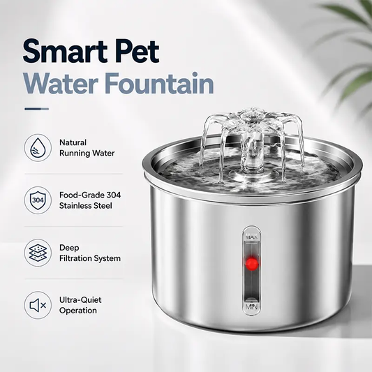 Stainless steel cat drinking fountain with continuous water circulation system