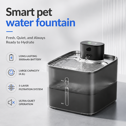 4.2L 5000mAh Wireless Smart Pet Water Fountain With Stainless Steel Tray For Cat And Dog