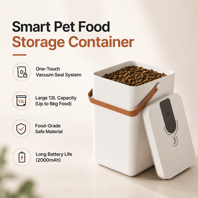 One touch vacuum seal pet food storage container with airtight locking system