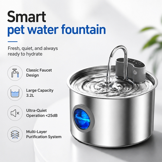 3.2L 304 Stainless Steel Smart Pet Water Fountain With Visualization Window For Cat And Dog
