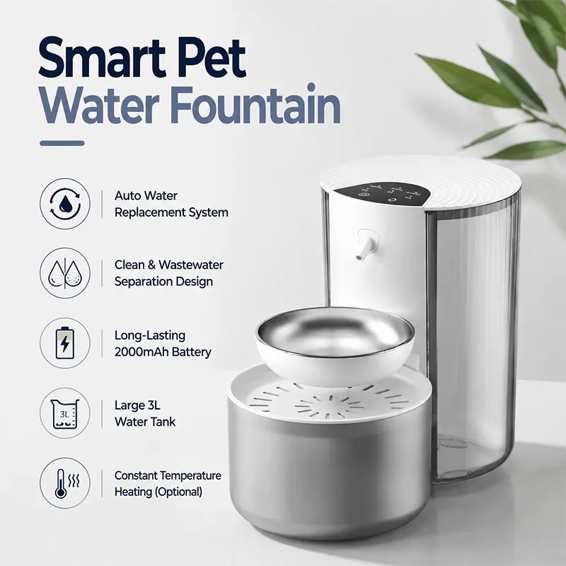 Automatic pet water fountain with clean water separation design
