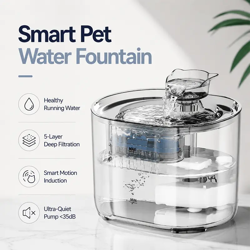 Smart cat water fountain with transparent water tank