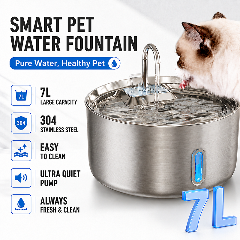 Smart pet water fountain with 7 liter large water tank for long term use