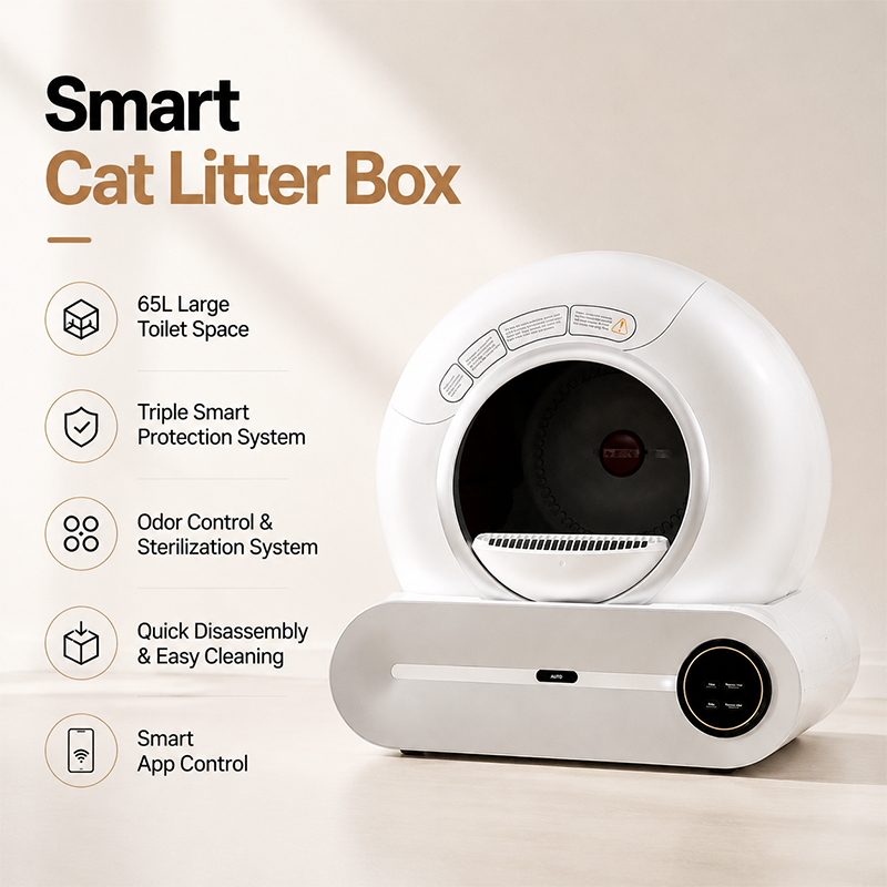 65L Smart Cat Litter Box Remote Control Automatic Cleaning Toilet