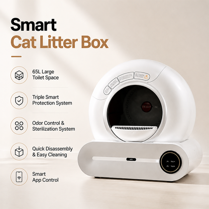 65L Smart Cat Litter Box Remote Control Automatic Cleaning Toilet