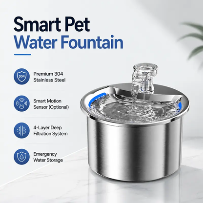 Stainless steel automatic pet fountain with safe drinking water design