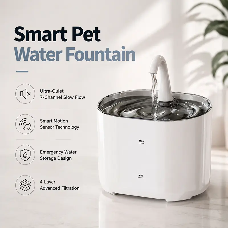 Smart water fountain with deep filtration system for cleaner pet drinking water