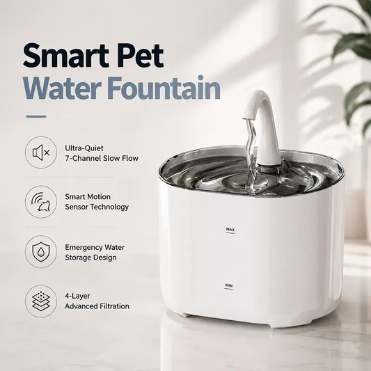 Smart water fountain with deep filtration system for cleaner pet drinking water