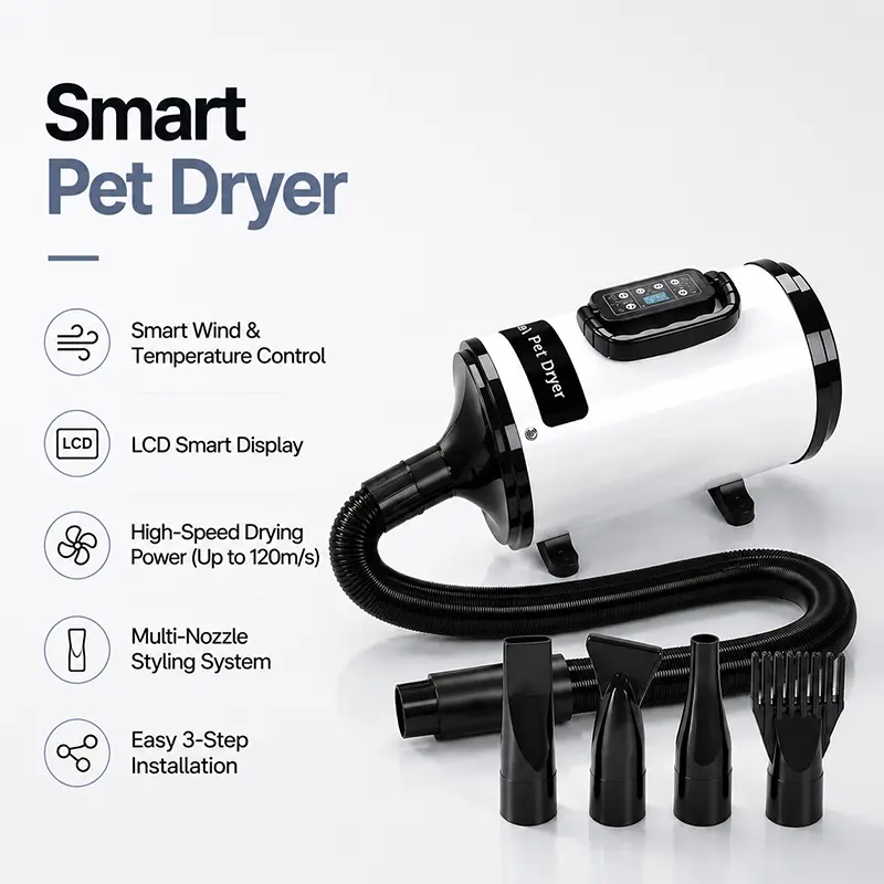 Pet grooming dryer with LCD smart display for real time status monitoring