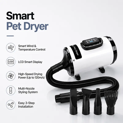 Pet grooming dryer with LCD smart display for real time status monitoring