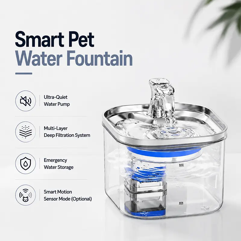Smart water fountain for cats with hair filtering and impurity removal
