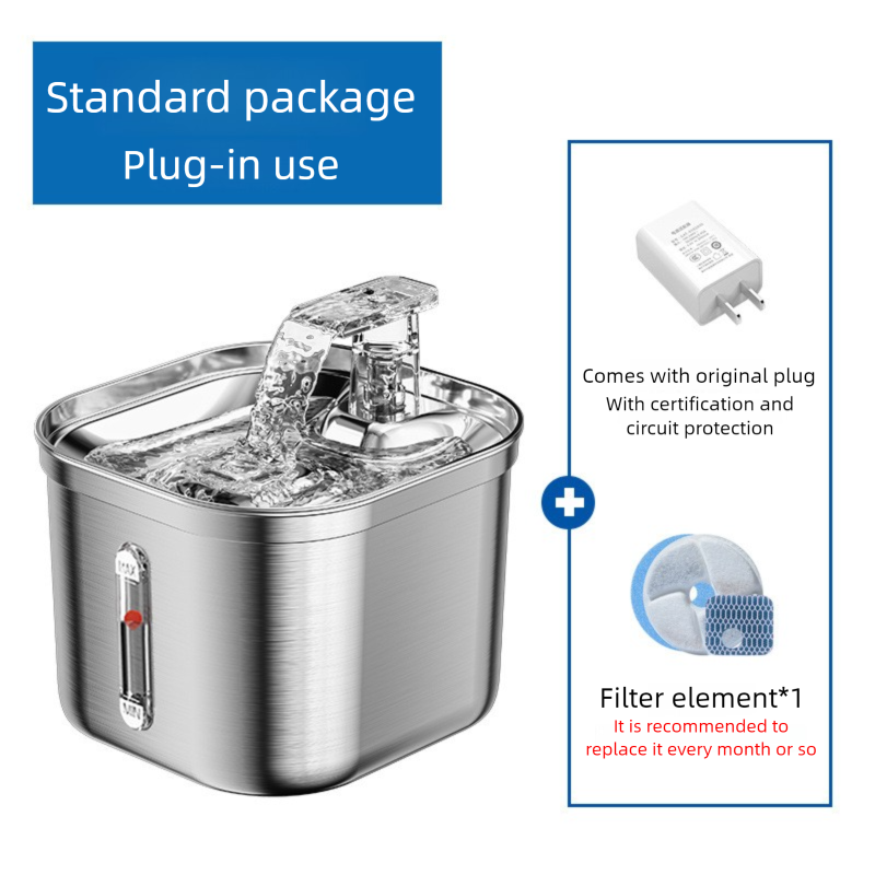 PETSMEN Smart Pet Water Dispenser Square Stainless Steel Automatic Circulation Filtration Fountain For Dog Intelligent Sensing Water Dispenser For Cats