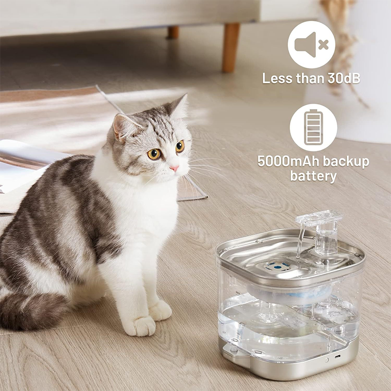 PETSMEN 5000mA Wireless Charging Cat Water Dispenser Intelligent Induction Automatic Circulation Water Fountain Non Plug Pet Stainless Steel Water Dispenser For Dog