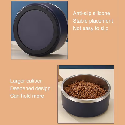 PETSMEN 304 Stainless Steel Pet Food Feeding Bowl Double Layered Thickened With Silicone Bottom Anti-Slip Drinking Water Bowl For Cat And Dog