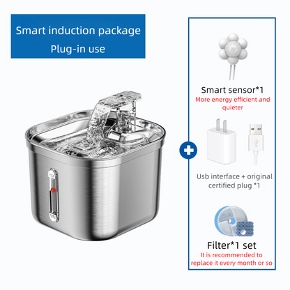 PETSMEN Smart Pet Water Dispenser Square Stainless Steel Automatic Circulation Filtration Fountain For Dog Intelligent Sensing Water Dispenser For Cats