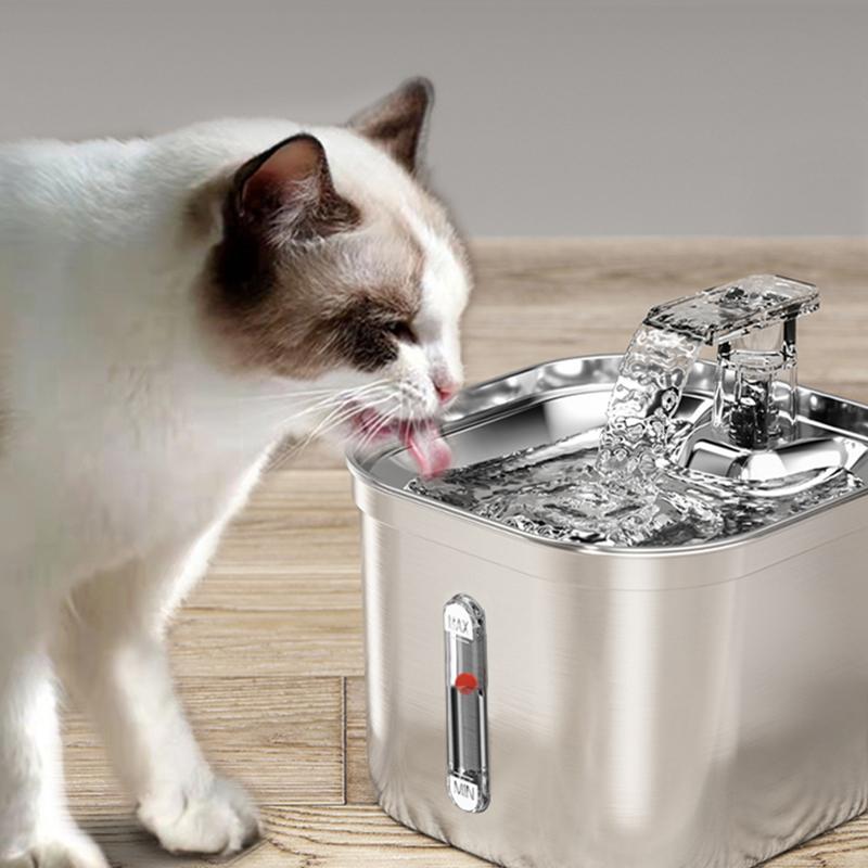 PETSMEN Smart Pet Water Dispenser Square Stainless Steel Automatic Circulation Filtration Fountain For Dog Intelligent Sensing Water Dispenser For Cats