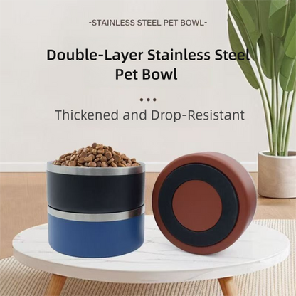PETSMEN 304 Stainless Steel Pet Food Feeding Bowl Double Layered Thickened With Silicone Bottom Anti-Slip Drinking Water Bowl For Cat And Dog