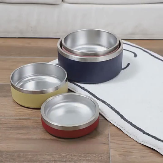 PETSMEN 304 Stainless Steel Pet Food Feeding Bowl Double Layered Thickened With Silicone Bottom Anti-Slip Drinking Water Bowl For Cat And Dog